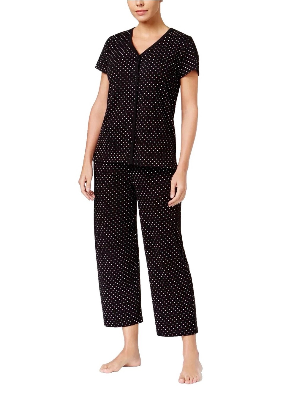 Polka Dot Short Sleeve Pajama Set - Black